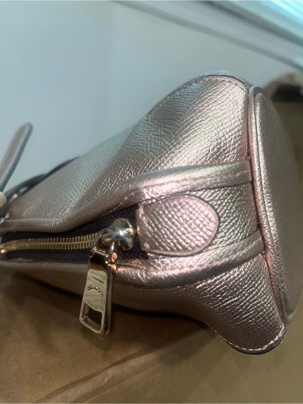 Coach Prince Street Mini Satchel in rose gold metallic leather. Turn lock. - Picture 3 of 17